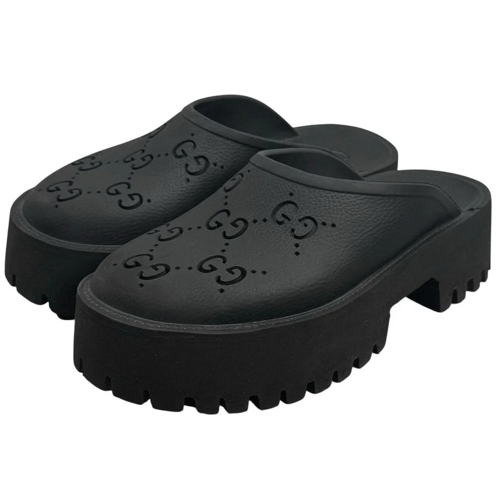 Authentic Gucci Rubber Slip-On Platform Mule Sandals Logo Statement Capsule 10